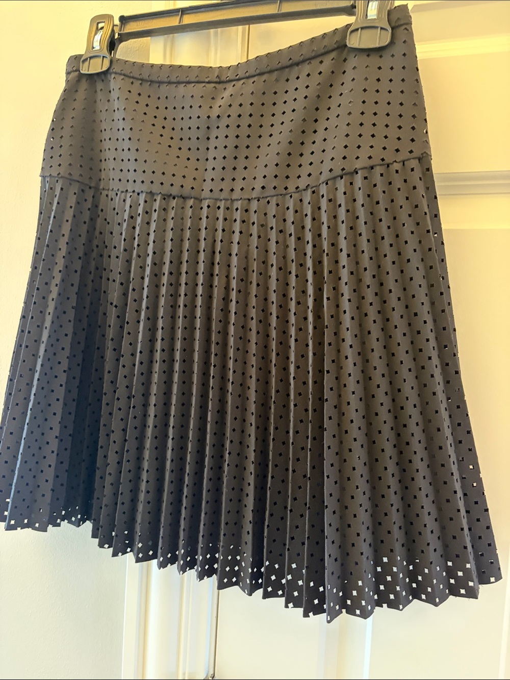 J. Crew Black Laser-Cut Pleated Skirt